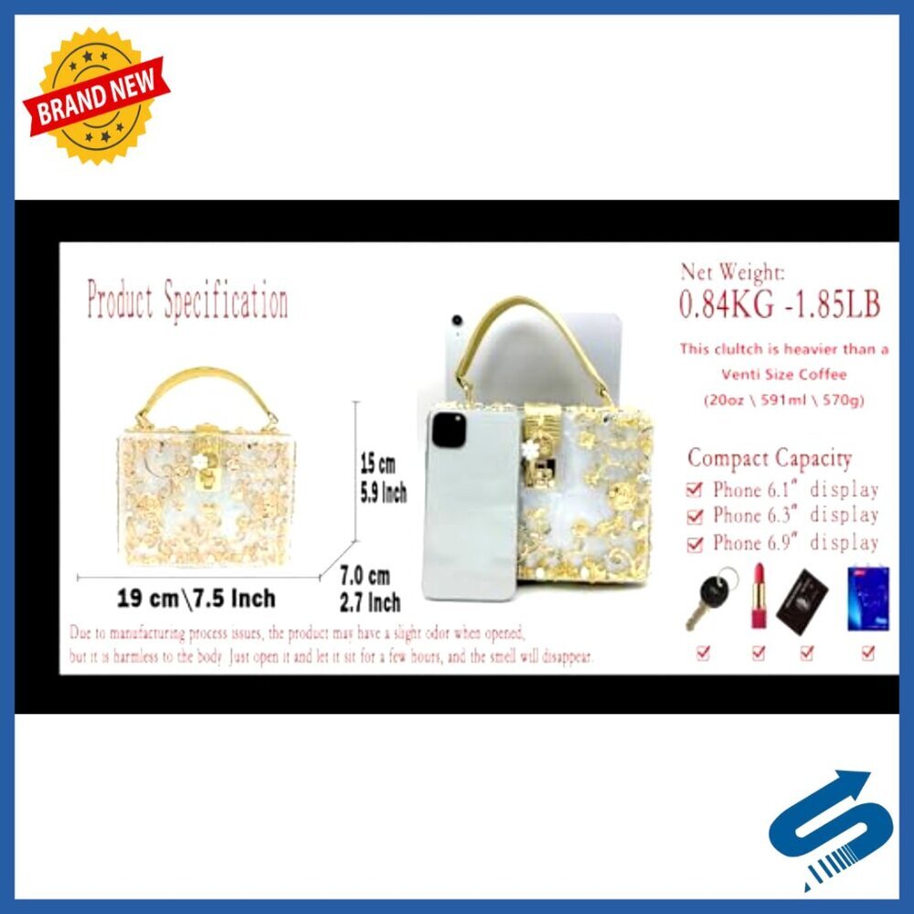 Small Acrylic Shoulder Bag with Flower Design, Rhinestones, Crossbody Tote - Picture 3 of 7